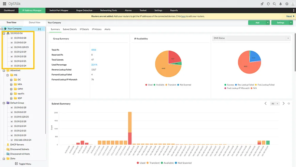 ManageEngine OpUtils user interface, as published by its maker