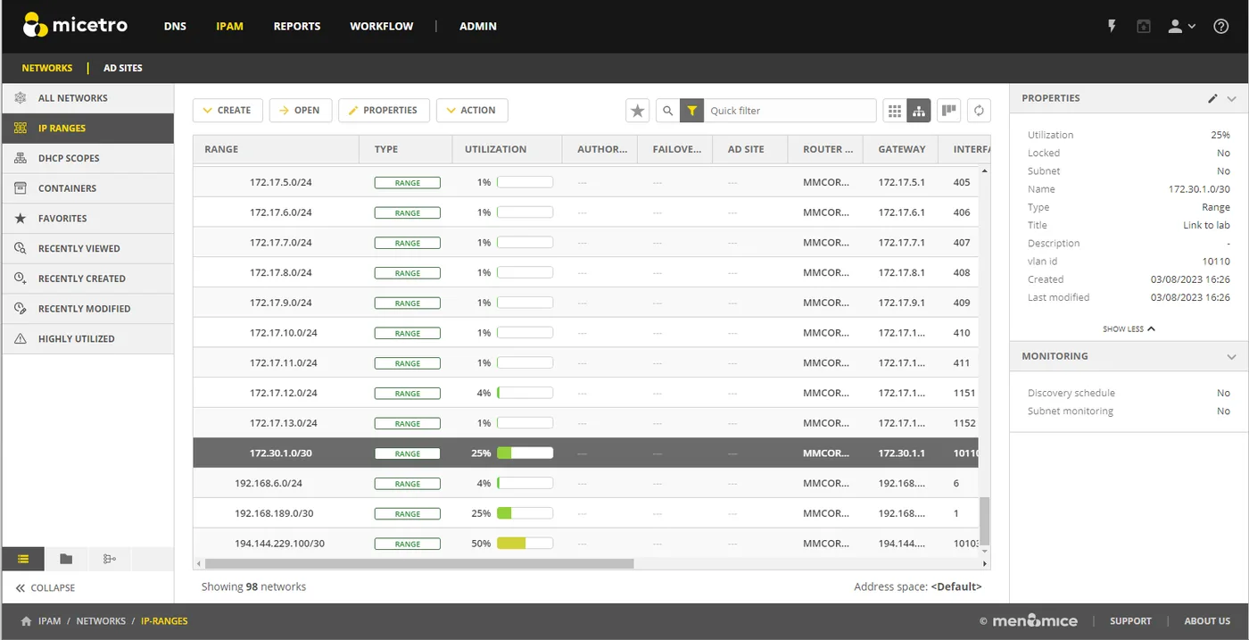 Micetro user interface, as published by its maker